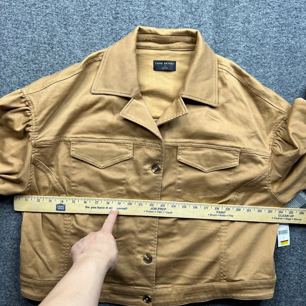 Lane Bryant Jacket Women 18 Tan Cropped Puff Shoulder Cotton Blend m91565
